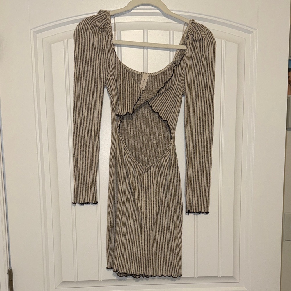 Striped Long Sleeve Cutout Dress